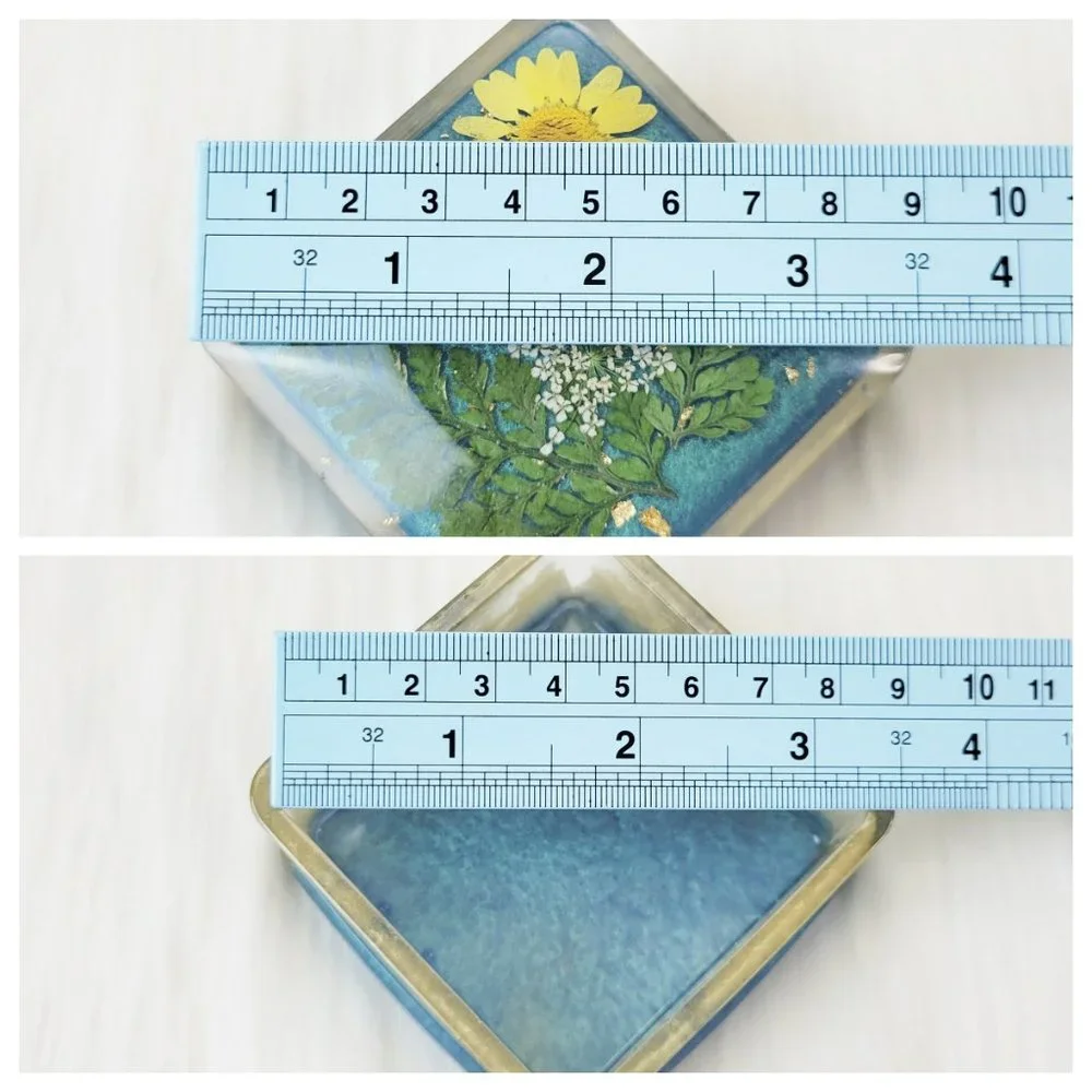 Floral Trinket Box Small Square Jewelry Box Stash Box Teal Blue Yellow Green
